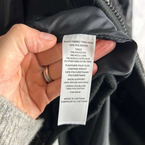 CLEO Petites‎ Wool Blend Tweed Coat Women's Medium Black Grey Leather Panels - Picture 4 of 4